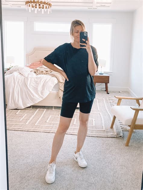 oversized shirt with biker shorts.